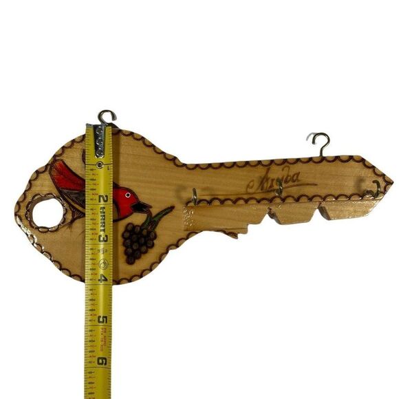 Vintage Handmade Aruba Key Holder Wall Hanger With Bird Design Folk Art - Picture 5 of 5